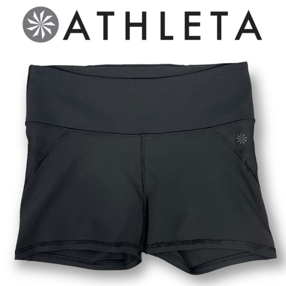 Athleta Pants - Athleta Black Mini Biker Shorts Mesh Back Pocket Active Gym Run Yoga Tennis Golf